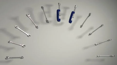 The tool kit includes a wrench, clamp, teski bracket. The pattern. Rotation. Rea Stock Footage 152926652