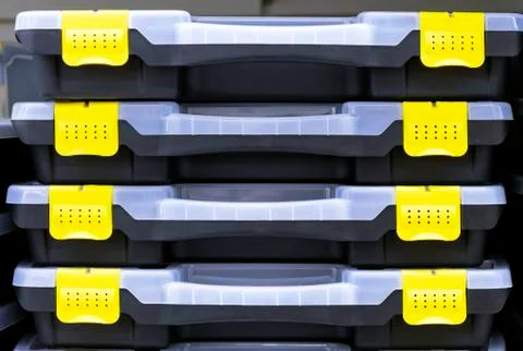 Tool kits in the building materials store. Stock Photos