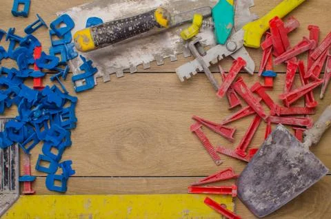 A tool for laying ceramic tiles in the form of a tree.Trowel, Toothed trowel, Stock Photos