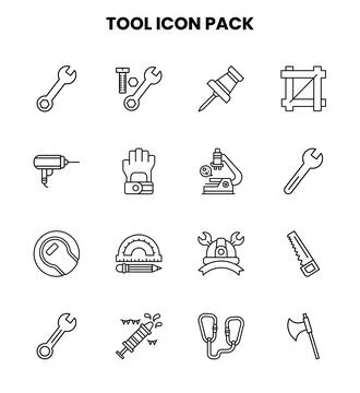 Tool Line Collection Icons Pack Stock Illustration
