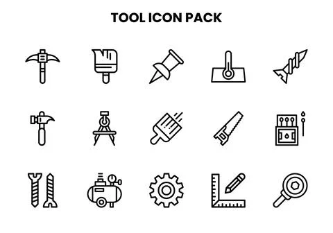 Tool Line Collection Icons Pack Stock Illustration