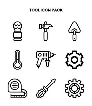 Tool Line Set Icons Pack Stock Illustration