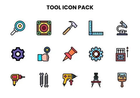 Tool Lineal Color Vector Icons Pack Stock Illustration