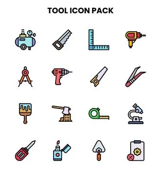 Tool Lineal Color Vector Icons Pack Stock Illustration