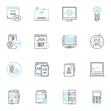 Tool linear icons set. Hammer, Screwdriver, Wrench, Pliers, Saw, Drill, Chisel Stock Illustration
