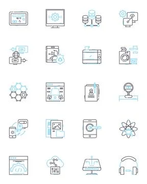 Tool linear icons set. Hammer, Screwdriver, Wrench, Pliers, Saw, Drill, Level Stock Illustration