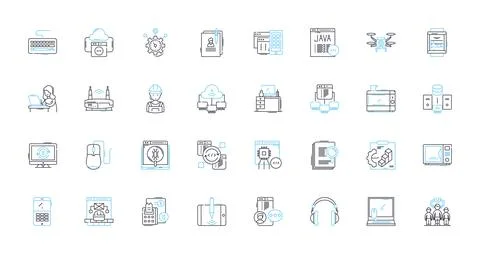 Tool linear icons set. Hammer, Screwdriver, Wrench, Pliers, Saw, Drill, Chisel Stock Illustration