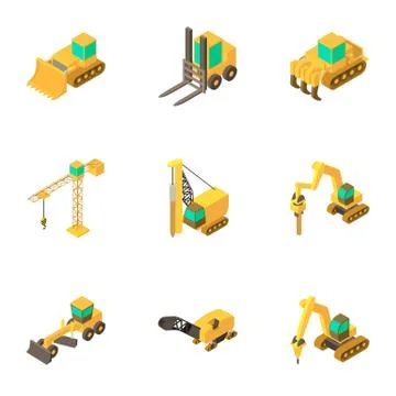 Tool machine icons set, cartoon style Stock Illustration