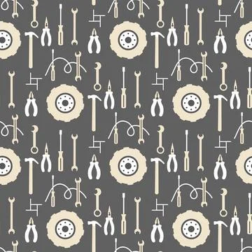 Tool pattern with various hand tools like wrenches, hammers, and pliers on .. Stockillustratie