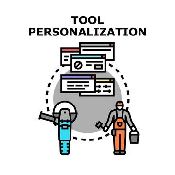 Tool personalization process with worker and digital settings Stock Illustration
