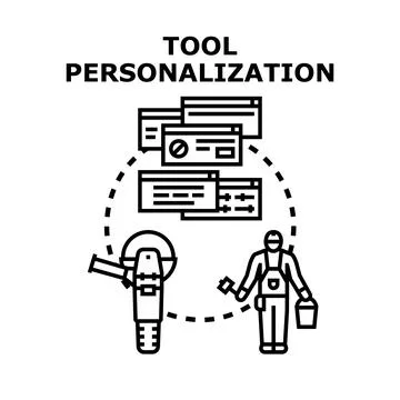 Tool personalization process with worker and digital settings Stock Illustration