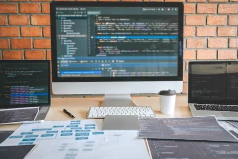 Tool of Professional Developer programmer working a software website design a Stock Photos