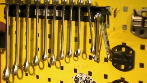 Tool Racks: Precise Macro Detail in Bright Close-Up Stock Footage 248373565