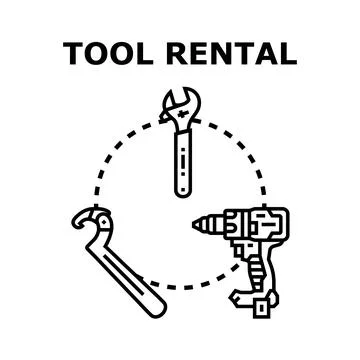Tool rental service concept with construction tools Stock Illustration