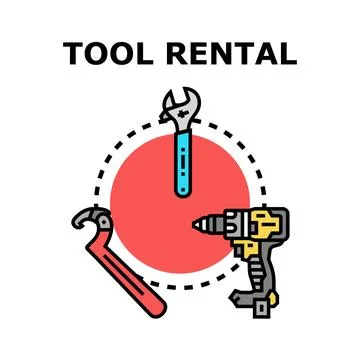 Tool rental service concept with construction tools Stock Illustration