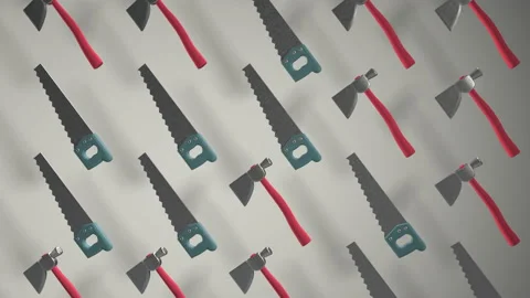 The tool set includes a hammer saw, hacksaw axe. The pattern. Rotation. Realisti Stock Footage 152924050