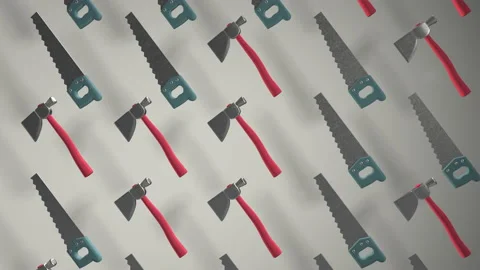 The tool set includes a hammer saw, hacksaw axe. The pattern. Rotation. Realisti Stock Footage 152925080