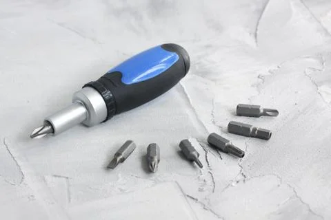 Tool set screwdriver with different nozzles Foto stock