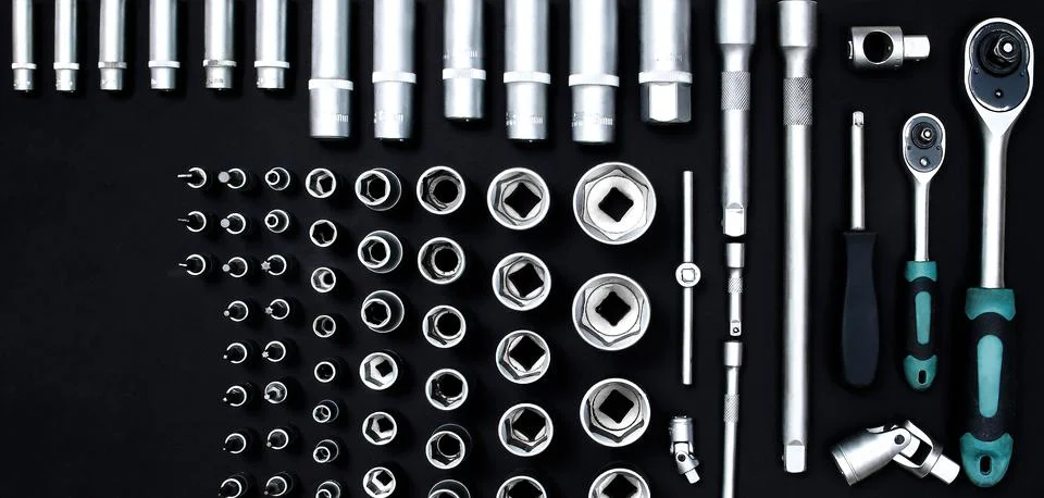 Tool set, socket heads close-up 写真素材