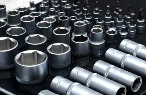 Tool set, socket heads close-up Stock Photos