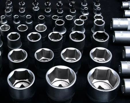 Tool set, socket heads close-up Stock Photos