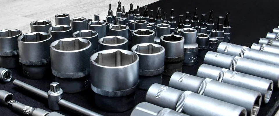 Tool set, socket heads close-up Foto stock