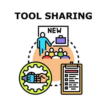 Tool sharing concept for collaborative business education Stock Illustration