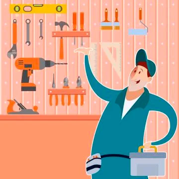 Tool shed with worker Stock Illustration