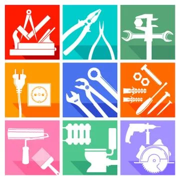 Tool sign, locksmith, carpenter, carpenter, painter, plumber Stock Illustration