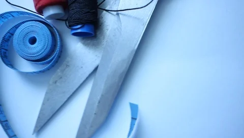 Tool tailor, scissors measuring tape, thread needle Vídeo Stock 87832408