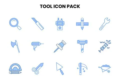 Tool Two Colour Set Icons Pack Stock Illustration