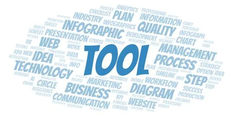 Tool typography word cloud create with the text only. Illustrazione stock