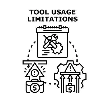 Tool usage limitations restricting business operations and resource managemen Stock Illustration