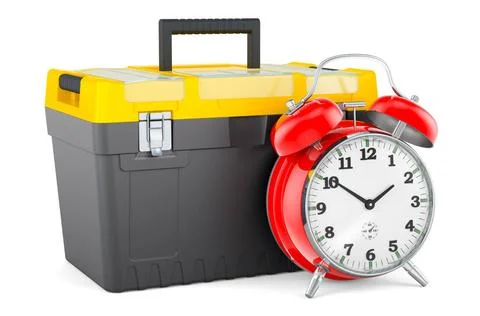Toolbox with alarm clock, 3D rendering Toolbox with alarm clock, 3D render... Stock Photos