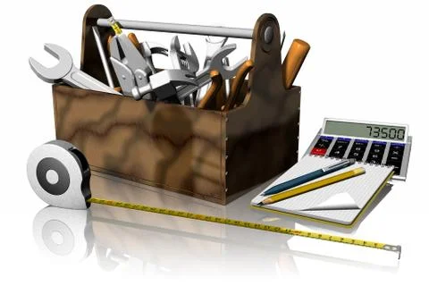 Toolbox calculator notes - 3D illustration Иллюстрация