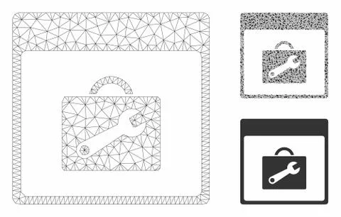 Toolbox Calendar Page Vector Mesh Wire Frame Model and Triangle Mosaic Icon Illustrazione stock