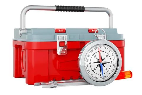 Toolbox with compass, 3D rendering Toolbox with compass, 3D rendering isol... Stock Photos