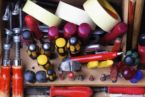 The toolbox of a craftsman in open condition Stock Photos
