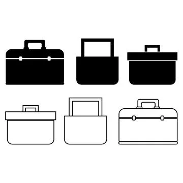 Toolbox equipment icon set featuring dual style line art and solid black gl.. Stock Illustration