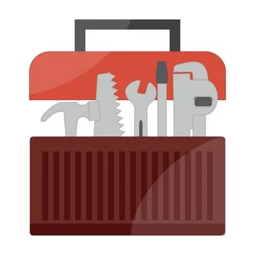 Toolbox filled with various tools in flat design vector Stock Illustration