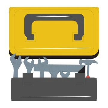 Toolbox filled with various tools in flat design vector Stock Illustration