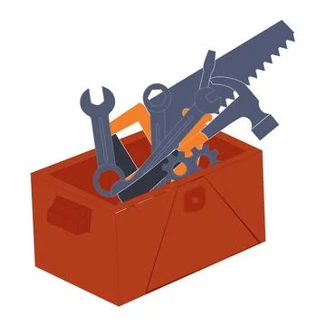 Toolbox filled with various tools in flat design vector Stock Illustration