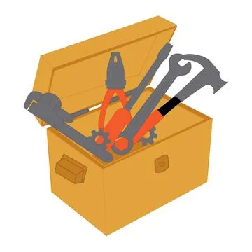 Toolbox filled with various tools in flat design vector Stock Illustration