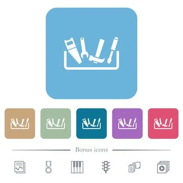 Toolbox flat icons on color rounded square backgrounds Stock Illustration