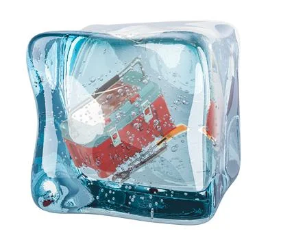 Toolbox frozen in ice cube, 3D rendering Stock Illustration