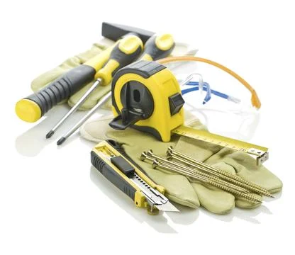 Toolbox on gloves Stock Photos