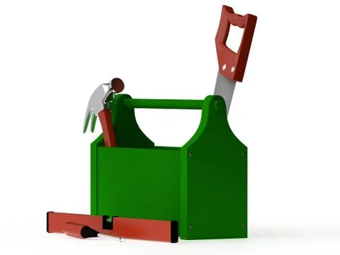 Toolbox with a hammer, screwdriver and handsaw, isolated on white background. Stock Illustration