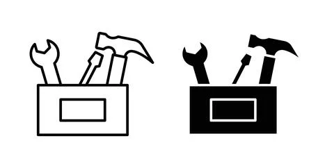 Toolbox icon collection in black, Line icons, flat symbols Stock Illustration