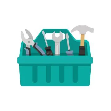 Toolbox icon in flat colorful style. Container with construction and repair.. Stock Illustration