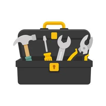 Toolbox icon in flat colorful style. Container with construction and repair.. Illustration